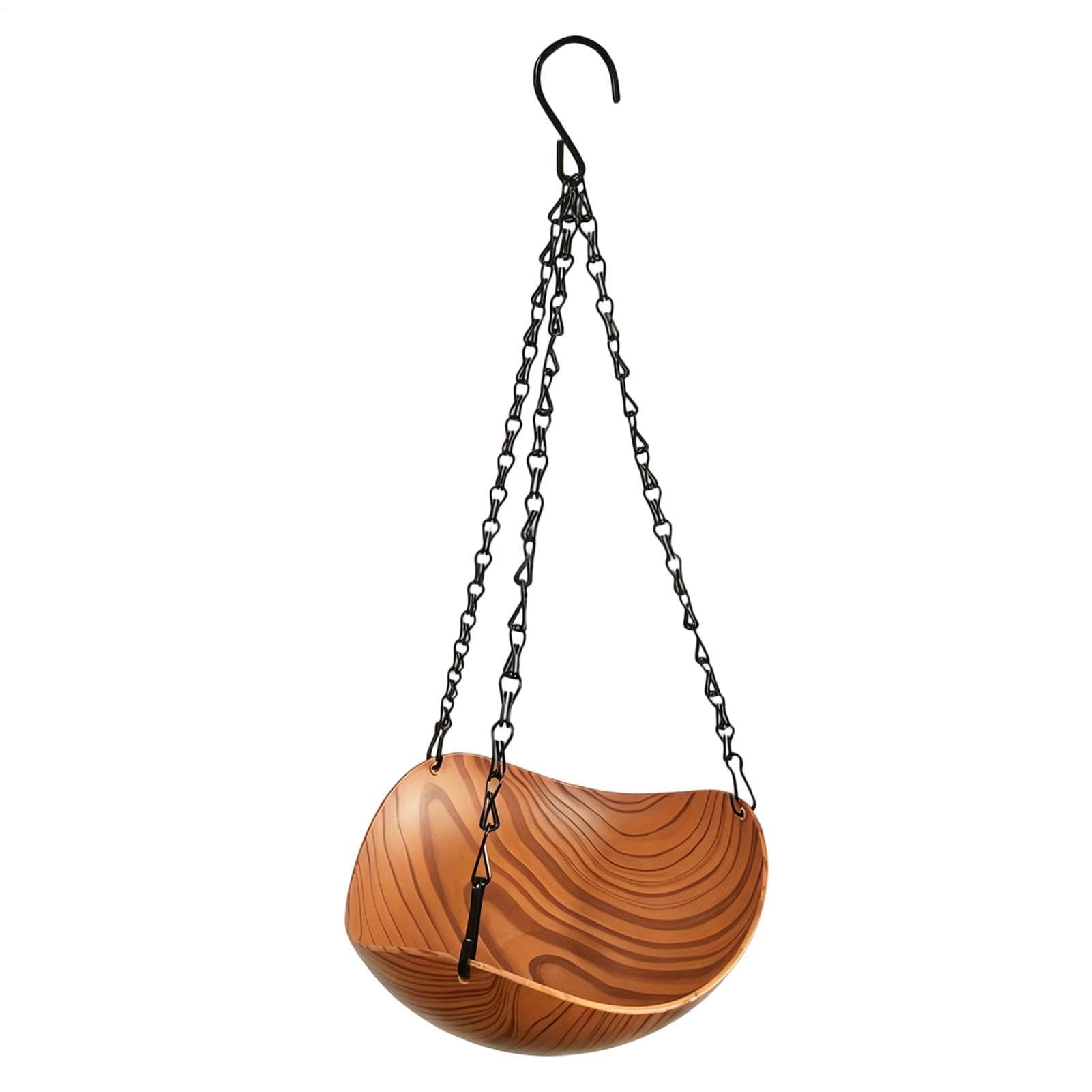Vintage Garden Bird Bath Hanging Faux Wood Water Bowl Weather-Resistant