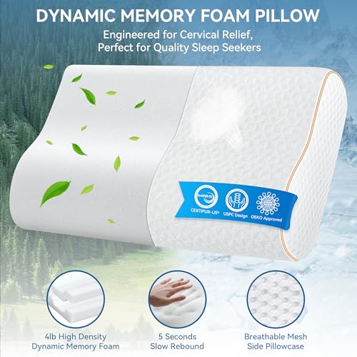 Sandwich Memory Foam Pillow for Sleeping - Ergonomic Cervical Cooling Pillows Queen Size, Adjustable Contour Pillow for Neck, Bed Pillow for Side, Back & Stomach Sleepers
