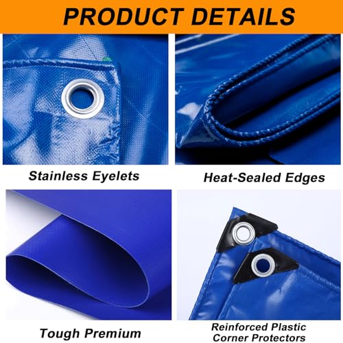 Bâche de remorque 140 x 230 cm bleue imperméable en plastique avec œillets - 7