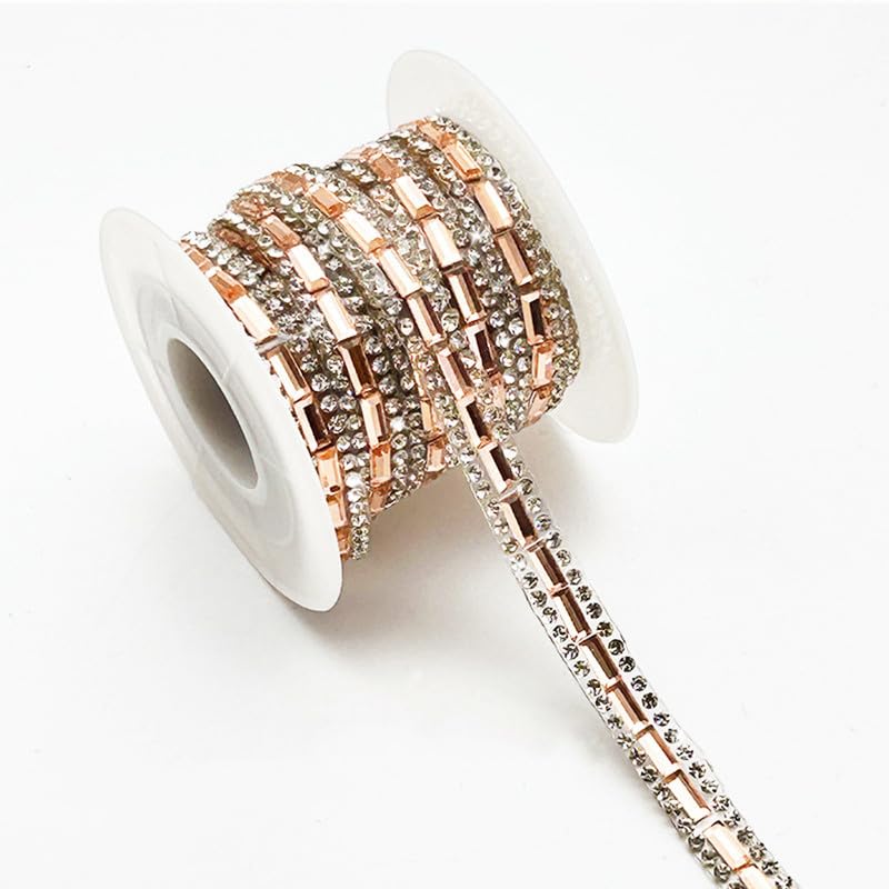 3 Yards Champagne Gold Rhinestone Gem Ribbons 7MM Self Adhesive Glass Rhinestone Strips,Gemstone Embellishments for DIY Glitter Clothing