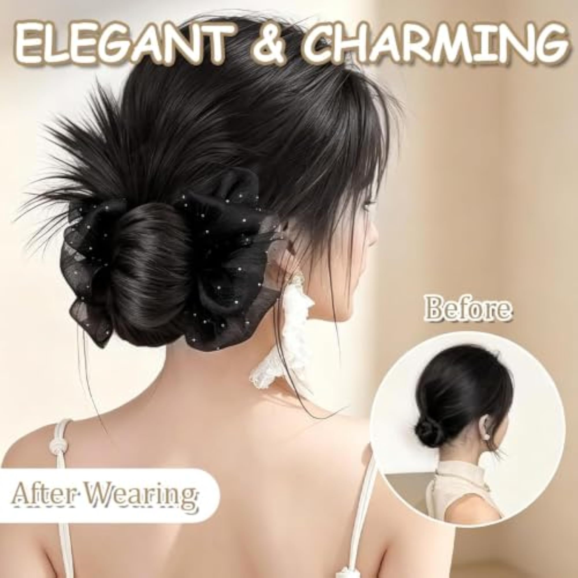 Messy Bun Hair Piece Claw Clip, Black