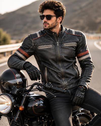 Image of Men Premium Distressed Brown Padded Armored Cowhide Leather Coat | Vintage Cafe Racer Protective Moto Jacket