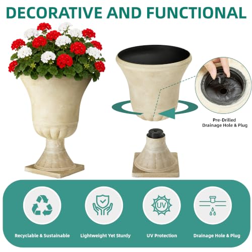 AUTO Daya 22" Tall Urn Planters Set of 2 Large Flower Pots, Antique Ivory by AUTO DAYA - Used condition - Image 4