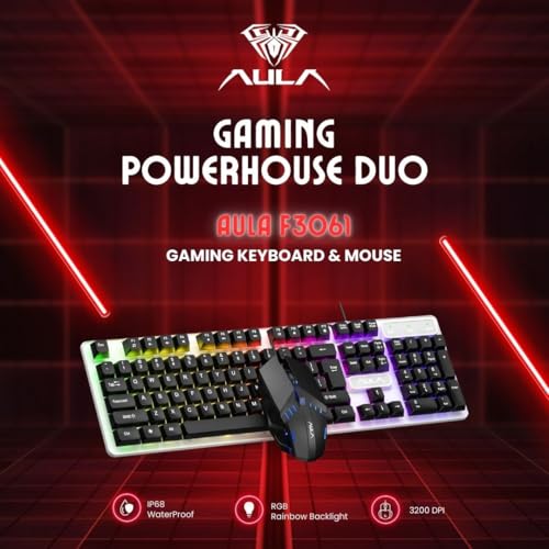 AULA F3061 Anti-ghosting, Gaming Keyboard & Mouse Combo, Wired Backlit Rainbow LED Keyboard & 3200 DPI Gaming Mouse for PC/Laptop (Black) - Image 2