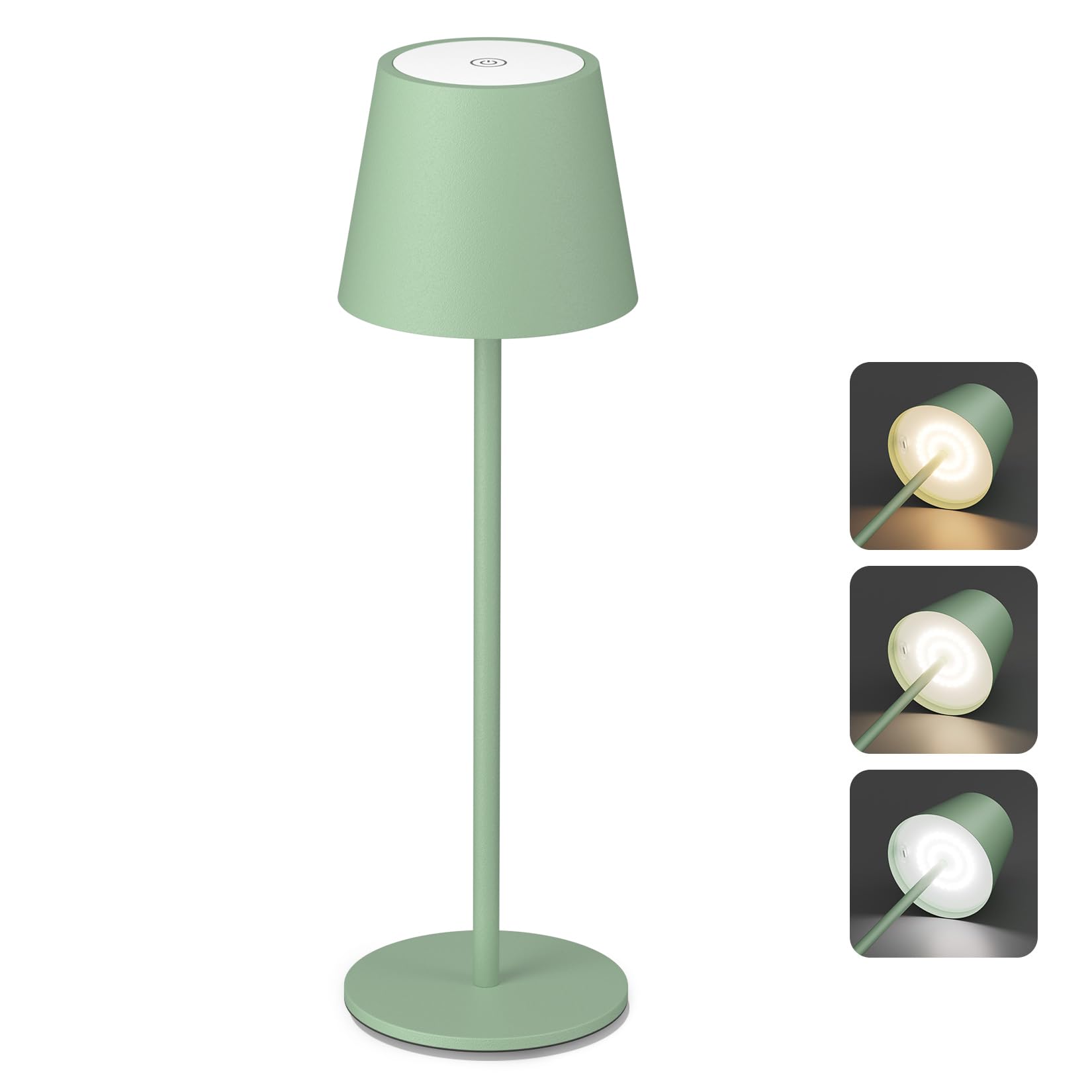 Aipsun Lámpara LED de Mesa Recargable Regulable, 5500mAh Inalámbrica, Luz Cálida (2700K/4000K/6000K) IP54, para Exteriores/Interiores - Restaurantes Dormitorio Bares (Verde)