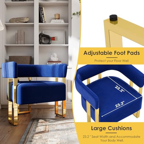 Image of Velvet Dining Chairs Set of 2, Blue Upholstered Accent Armchairs, Gold Legs