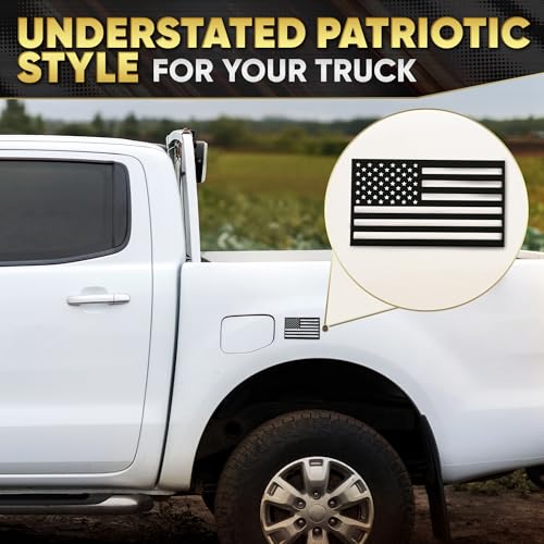 Image of 3D Embossed ABS Plastic Black American Flag Decal for Car - 1 Pair 6.2 inchx3.9 inch | Matte Black Finish | UV-Proof, Waterproof US Flag Stickers | Patriotic Decals for Truck, SUV, Motorcycle, Laptop