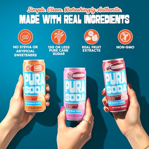 Image of PuraSoda Sundowner Sensation Variety Pack - C & L, Pomegranate, L & E 24 pk | Real Fruit Extract, Non-Gmo Vegan, No Stevia Or Artificial Sweeteners