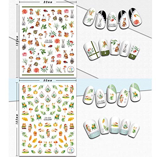 Kalolary 12 vellen Nagel Decals, Esdoorn bladeren Gemengde Patronen Manicure Decor 3D Transfer Decal Nagel Art Sticker… - Afbeelding 5