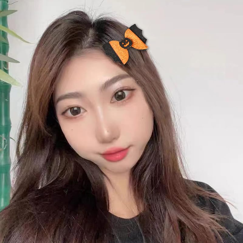 Miniatura 3 de Pinzas para el pelo de Halloween para niñas y mujeres, clip para el pelo de murciélago con purpurina negra y naranja, accesorios para el cabello de
