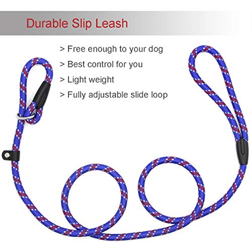 Dog Rope Leash, 5 Ft Pet Slip Lead, Dog Training Leash, Standard Adjustable Pet Nylon Leash For Small Medium Dogs 10-80 Lb Walking(Blue) #TOP5