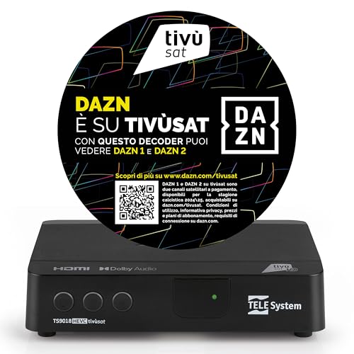 TELE System TS9018HEVC decodificador satélite certificado tivùsat con tarjeta tivùsat HD classic - Channel Zone DAZN habilitado