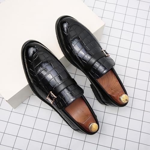 Men's Crocodile Print Pointed Toe Slip On Bit Loafer Shoes - Stylish Formal Dress Shoes for Wedding Party3