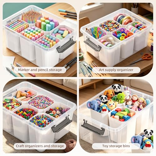 Image of Citylife 17QT Craft Organizers and Storage bins with Lids, Marker Organizer