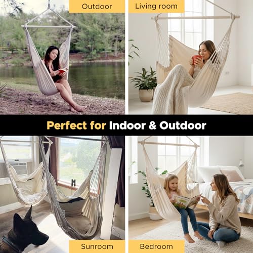 Image of ADVOKAIR Hammock Chair Large 70.9 inchx47.2 inch, 32% Bigger XXL Hanging Swing Chair with 500lbs Capacity, Heavy Duty Steel Spreader Bar, Extra Roomy Comfort for Adult Indoor Outdoor Bedroom Patio
