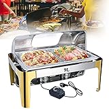 CASEGO Tellerwärmer, 9 l/13 l, Speisewärmer für Partys, Buffet, 400 W, Chafing Dishes, elektrische Speisewärmer, Buffetserver mit großer Kapazität, Speiseteller (1/2 Size Pan 9L)