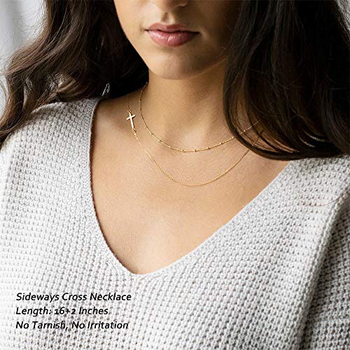 M MOOHAM Cross Pendant Necklace for Women Girls, Dainty Gold Cross Choker Sideways Cross Necklace for Women Girls, Easter Religious Christian Confirmation Baptism Gifts for Teenage Girl Jewelry — view 5