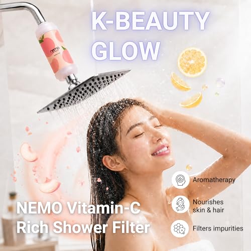 Image of NEMO Vitamin Shower Filter (Heart Peach) | Made in South Korea | Vitamin C + Glycerin Enriched | For Soft Skin & Smooth Hair | Advanced Chlorine & Rust Removal | De-stress with Aromatherapy