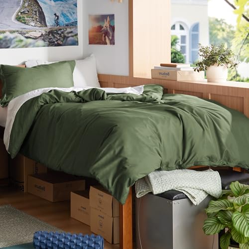 Image of Bedsure Duvet Cover Twin /Twin XL Size - Extra Soft Double Brushed Bedding Set with Zipper Closure, 2 Pieces, Includes 1 Duvet Cover (68 inchx90 inch) & 1 Pillow Sham, Comforter Not Included, Olive Green | For Kids & Adults, 68 inchx90 inch Comforter Cover, Hotel Luxury, All Season, Breathable, Easy Care, Lightweight, Zipper Closure