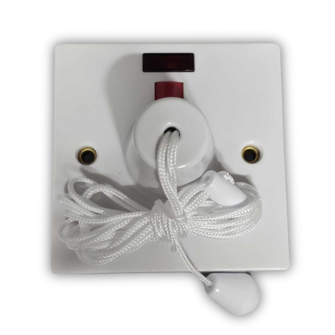 Mr.Gadget's Solutions 45 Amp Electric Shower Ceiling Switch with Pull Cord, Double Pole Isolator with Neon Indicator White - Image 3