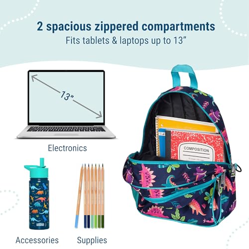 Image of Wildkin 15 Inch Backpack for Kids, Dino Pals | Ages 5-10, padded straps, side water bottle pocket - coordinates with matching Wildkin lunch boxes and water bottles