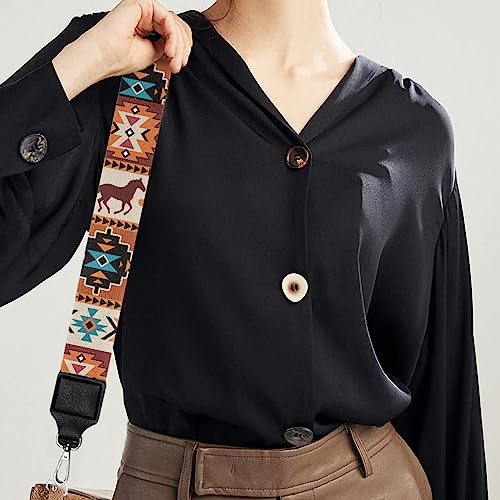Image of Wide Bag Straps Replacement Crossbody Aztec Horse Guitar Straps for Handbags /Purses /Messenger /Duffel Bags Backpack Straps Replacement Adjustable Length from 30 inch to 50.3 inch