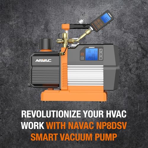 NAVAC Bomba de Vacío Smart NP8DSV - 8 CFM Doble Etapa Motor AC, 15 Micrones de Vacío, Test de Salud de Aceite con un Clic, Lecturas en Tiempo Real con Display Digital y Medidor NMV1S Bluetooth Incluido - 29 lbs miniatura 2