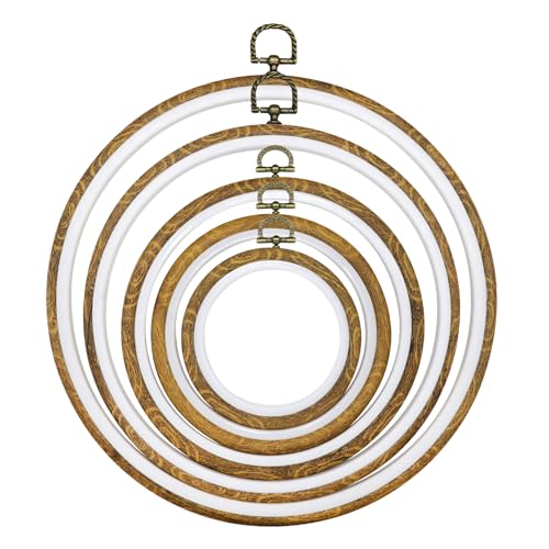 Image of Faylapa 5Pcs 3.9 inch to 10 inch Round Embroidery Hoop Set | Embroidery Hoop Ring Decorative Imitated Wood Display Frame for Embroidery, Cross Stitch, Craft Sewing DIY Hanging Decoration