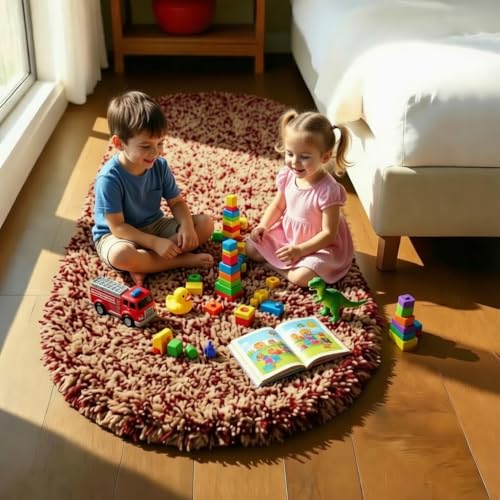 Image of Fluffy Silky Micro Fiber Polyster Carpet /Runner for Bedroom, Study Room, Playing Room, Guest Room ETC. 2x4 Feet, (red and Beige Mix)