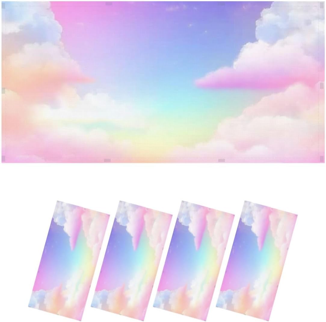 Fluorescent Light Covers for Ceiling Lights Beauty sweet pastel pink yellow colorful fluffy clouds sky Easy to Install Magnetic Light Filter for Classroom Office Hospitals School Home Decor
