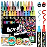 Betem 36 Colors Dual Tip Acrylic Paint Pens Markers, Premium Acrylic Paint Markers Stocking Stuffers for Rock, Wood, Fabric, Glass, Canvas, Ceramic, Christmas Gifts for Teens DIY Crafts Art Supplies