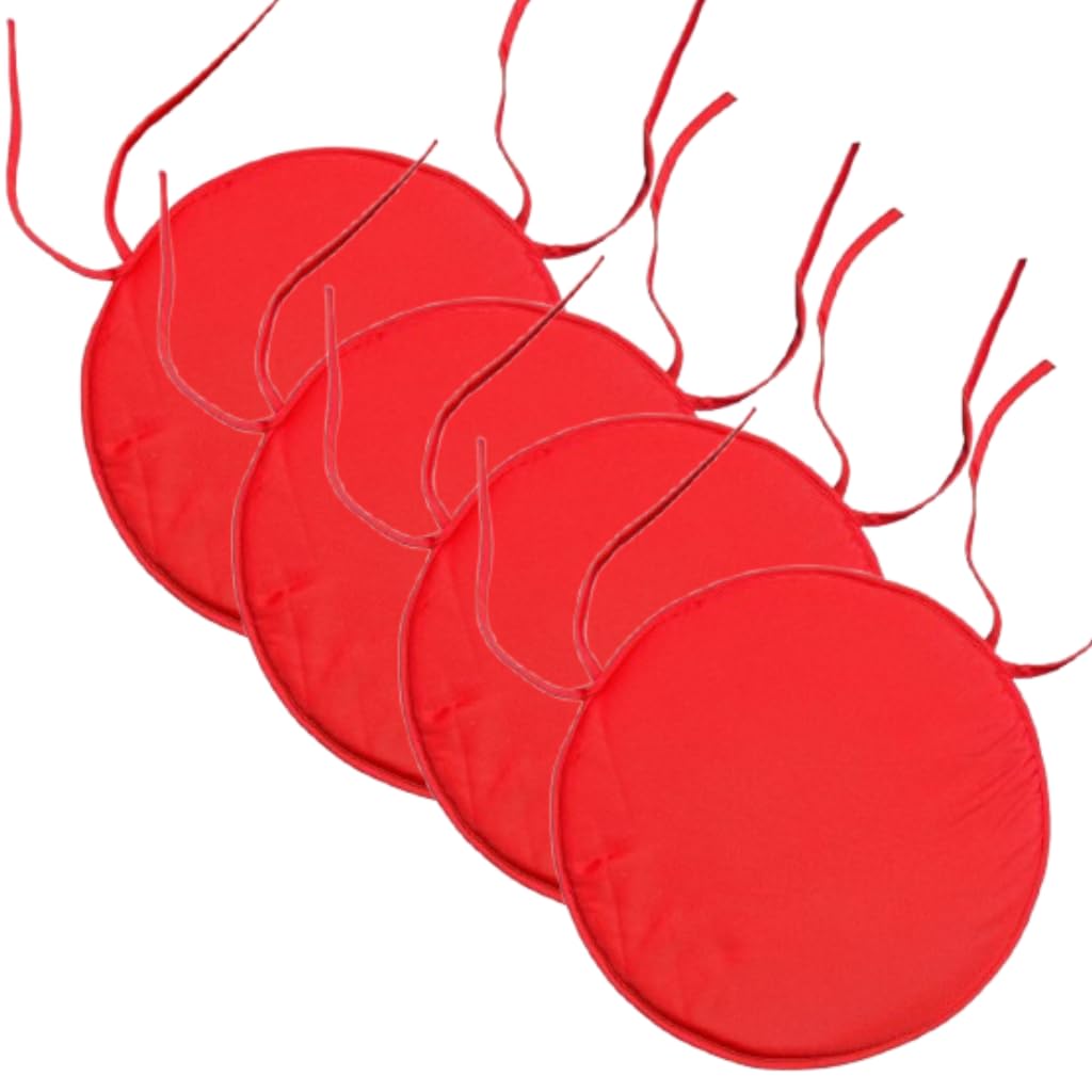 L S U 35cm Round Seat Pads with Ties Waterproof Bistro Chair Cushions for Garden Patio Office Chairs (RED PK 4) — image 1