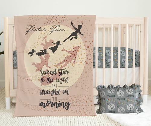 Image of Peter Pan Nursery Crib Set Handmade, Peter Pan Fitted Crib Sheet, Peter Pan Pillow Cover