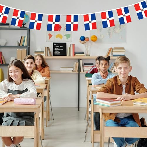 Image of Dominican Republic Flags Dominican String Flag Banners for Patriotic Events Independence Day Sports Bars Inside Outside Decorations 33 Feet 30 Flags