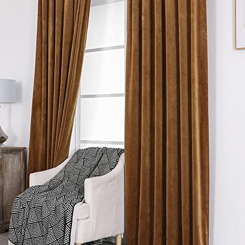 Benedeco Gold Brown Velvet Curtains For Bedroom Window With Back Tab, Super Soft Vintage Luxury Heavy Drapes, Room Darkening Thermal Insulated Curtain For Living Room, W52 By L84 Inches, 2 Panels #TOP5