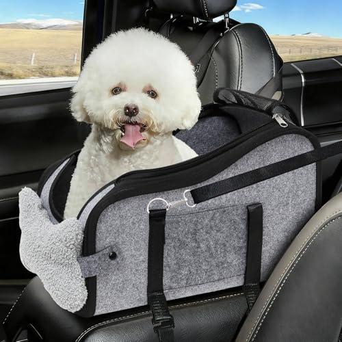 Hunde Autositz für kleine Hunde, Hundeautositz Auto mit Aufbewahrungstaschen, Hundeautositz Hundesitz Kleine Hunde, Hundebett Auto für Vordersitz, Autositz Hund, Ansteckbare Leine
