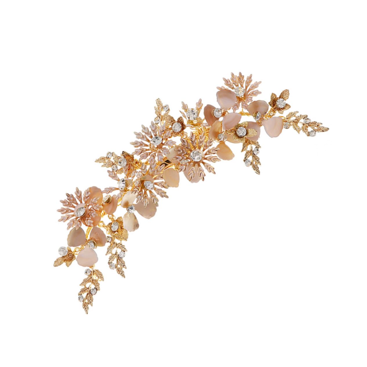 Horquilla de boda elegante y pinza lateral de flores doradas retro 8
