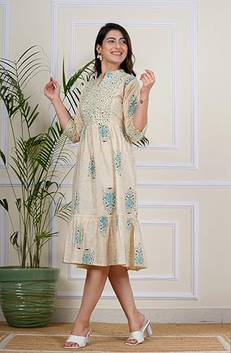 Image of Kuruti B Sheets Women's Cotton Floral Printed Regular Fit Anarkali Kurta for Women