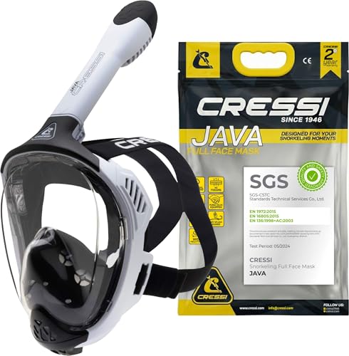 CRESSI Java Full Face Mask White/Black L/XL-Vollgesichts Schnorchelmaske, Ultraklare Antibeschlaglinse, 100 % Silikon, Schnorchel Trocken mit Sicherheitsventilen, Weiß/Schwarz, L/XL