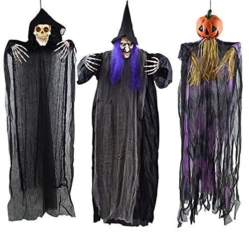 Joyin 3 Pack 50" Halloween Hanging Decoration Combo Set, Halloween Spooky Hanging Witch, Grim Reaper, Pumpkin For Halloween Outdoor, Yard, Patio Decoration, Party Decoration, Haunted House Decoration #TOP14