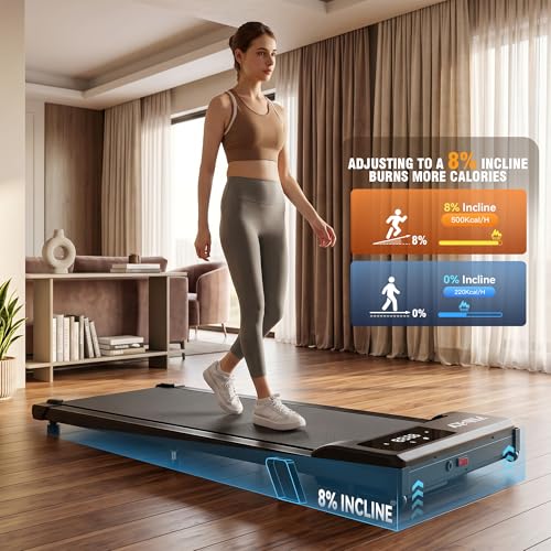 Image of Under Desk Walking Pad for Home Office - 2.5 HP Portable Treadmill With 300 lb Capacity, Compact Jogging Running Machine, Remote Control and LED Display