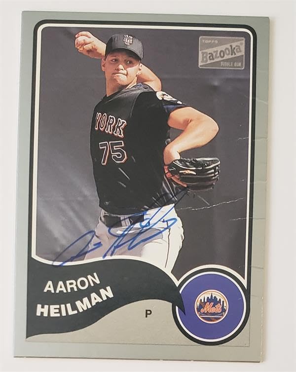 Aaron Heilman autographed baseball card (New York Mets) 2003 Topps Bazooka Silver #167 creased - Baseball Slabbed Autographed Cards