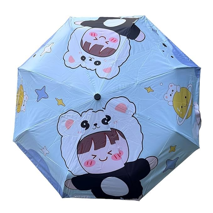 JELLIFY Cute Digital Cartoon Printed One Touch Open & Close Fully Automatic Umbrella with Colorful Cover Fancy Sunny and Rainy Use Non-Slip Rotatable Hook Handle (Multicolor)