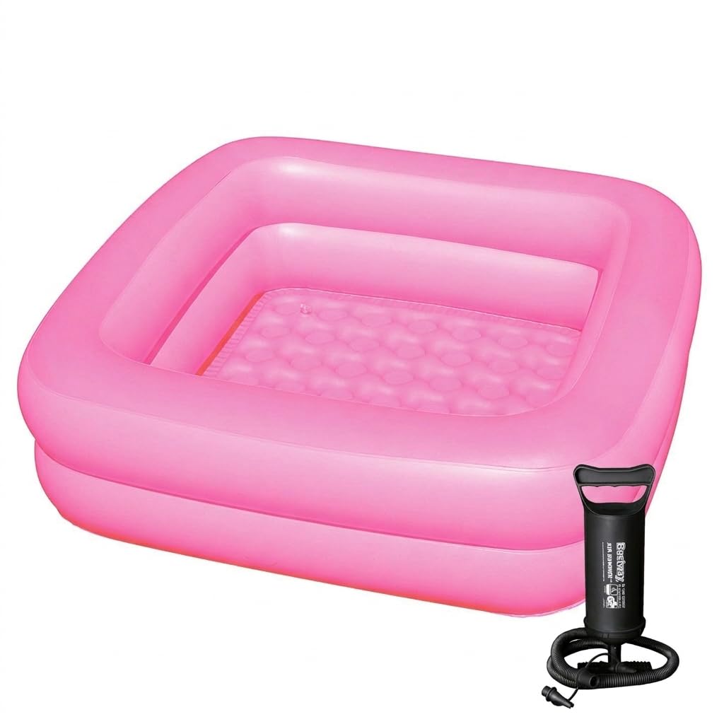 NHR Baby Inflatable Pool Pink with Manual Air Pump, 3Ft Kids Swimming Pool, Portable Foldable Bath Tub for Babies & Toddlers, Leak-Proof PVC, Indoor Outdoor Water Play Pool (86x86x25cm)-picture-28