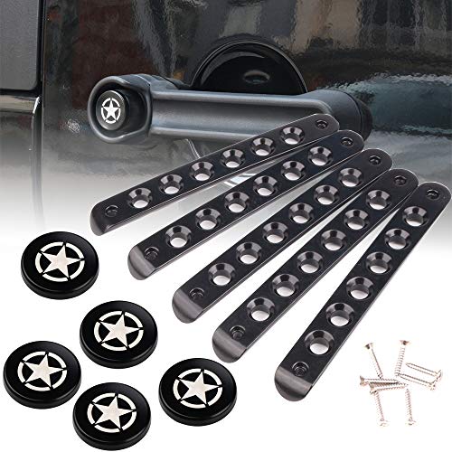 Athiry 5PCS Door Handle Inserts Aluminum Side Grab Handle Inserts Cover Door Handle Decoration for Jeep Wrangler JK Unlimited 4 Door 2007-2017, Black Door Handle Inserts Front Rear