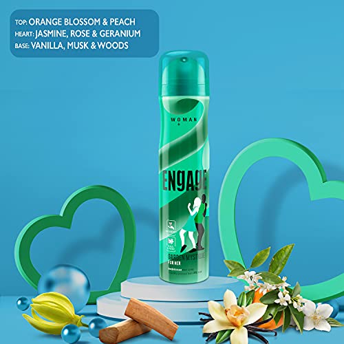Image of Engage W2 Perfume Spray For Women, Floral and Fruity, Skin Friendly, 120ml & Engage Garden Mystique Deodorant for Women, Spicy and Woody, Skin Friendly, 150ml