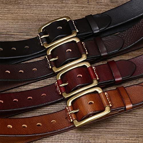 Mens Gold Buckle Belt, Casual Jeans Leather Belt in Giftbox Fashion & Classic,Reddish Brown,105cm/41.33in4