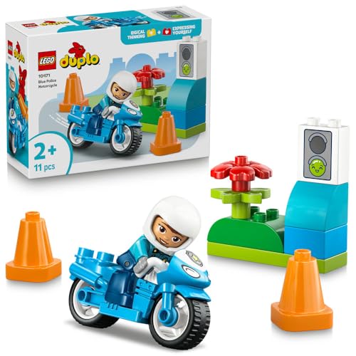 LEGO DUPLO Blue Police Motorcycle - Educational Motor Skills Toy for Toddlers - incl. a Motorbike Officer Figure Traffic Lights - Birthday Gift for 2+ Year Old Boys & Girls - 10471