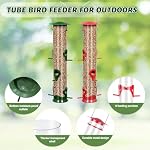 2 Packs Oiseaux Feeder Tube Feeding Feeders, 6 Port Wild Bird Feeders Premium Plastique dur avec cintre en acier imperméable et imperméable Idéal pour attirer les oiseaux 18.2 Poches grandes (rouge) + Vert)
