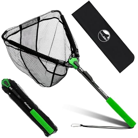 YVLEEN Floating Fishing Net Fish Landing Net - Upgraded Design Foldable & Lightweight Freshwater Fishing Landing Net, Ultra-Thin Rubber Fish Net Easy Catch and Release, Fishing Gifts for Men Cover